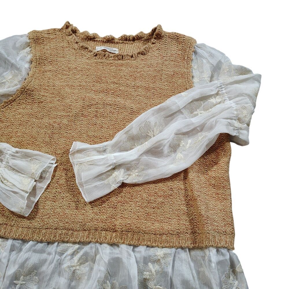 Anthropologie Womens Romantic Cottagecore Knit Sweater Vest Size 2X Ruffle Trim - Picture 6 of 15